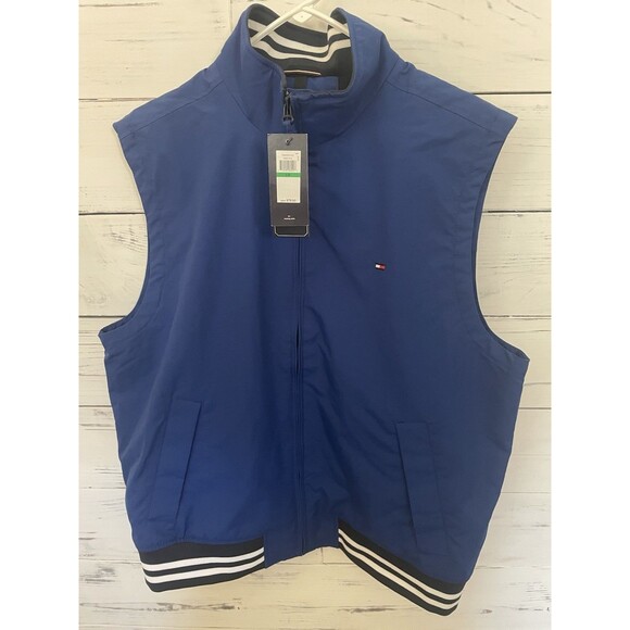 Tommy Hilfiger Men’s Blue Sleeveless Zip Vest Jacket Size L New With Tags - Picture 1 of 6